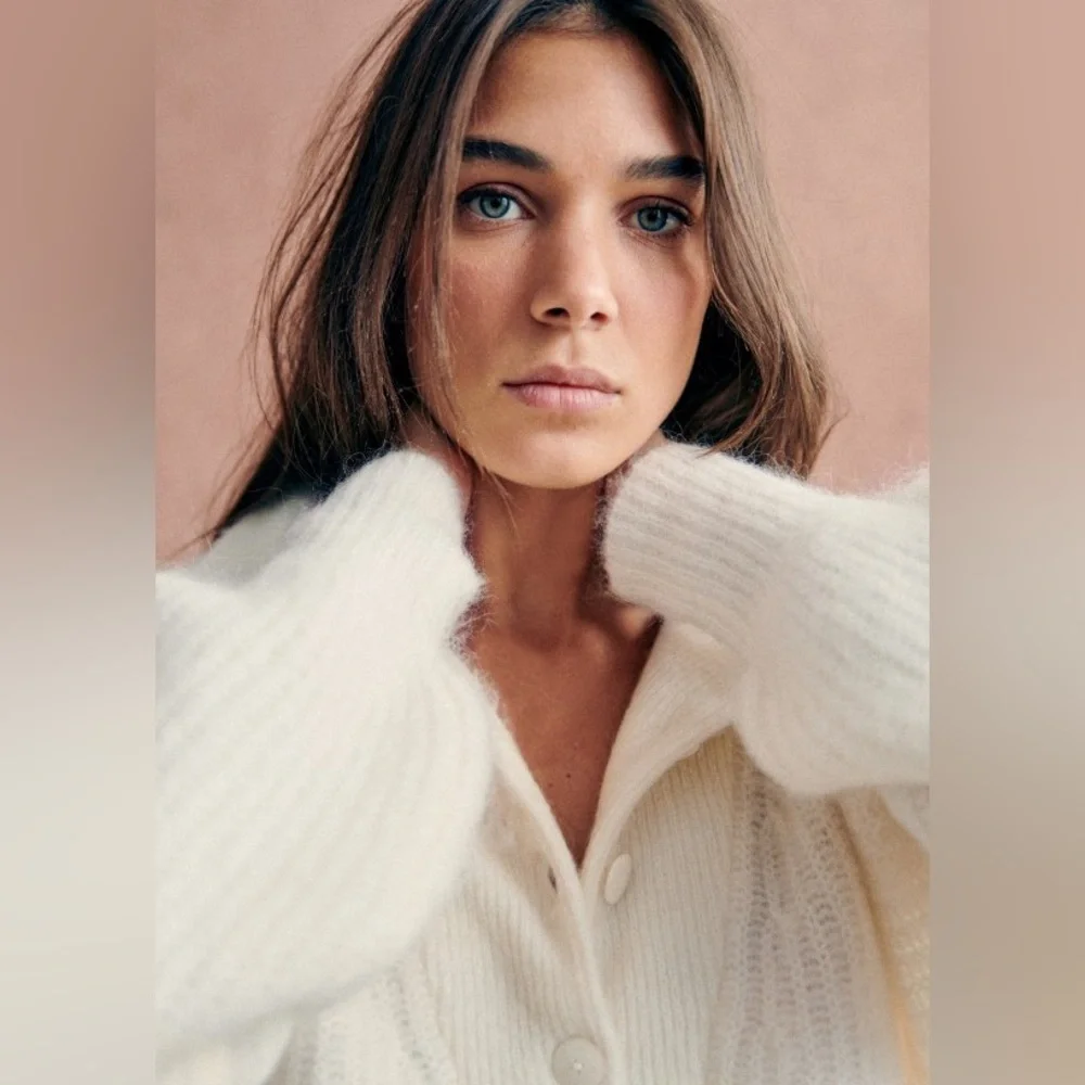 Sezane Micky Jumper Button Cream Sweater Large - Picture 2 of 9
